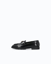 Mocassin en cuir avec logo et semelle crantée - Noir | Pinko