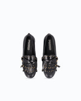 Mocassins en cuir à brides et franges - Noir | Pinko