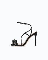 High-heeled satin sandals with bow and rhinestones - | Pinko