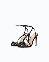 High-heeled satin sandals with bow and rhinestones - | Pinko