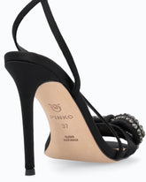 High-heeled satin sandals with bow and rhinestones - | Pinko