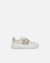 Sneakers slip-on in pelle con banda gioiello - | Pinko
