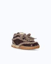 Lather sneakers with faux fur details - Brown | Pinko