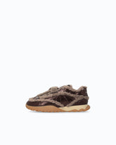 Lather sneakers with faux fur details - Brown | Pinko