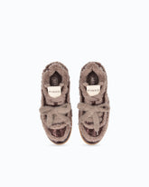 Lather sneakers with faux fur details - Brown | Pinko
