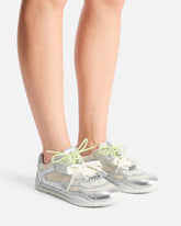 Laminated sneakers with double laces and jewel details - Silver | Pinko