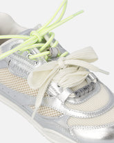 Laminated sneakers with double laces and jewel details - Silver | Pinko