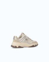 Laminated suede sneakers with trekking-style laces - Beige | Pinko