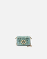 PINKO Galleria Micro Love Bag Click fully rhinestoned clutch in microfibre -  | Pinko