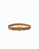 Cintura in pelle da 3 cm con fibbia Love Birds - Marrone | Pinko