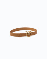 Cintura in pelle da 3 cm con fibbia Love Birds - Marrone | Pinko