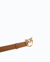 Cintura in pelle da 3 cm con fibbia Love Birds - Marrone | Pinko