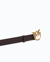Ceinture en cuir de 3 cm avec boucle Love Birds - Marron | Pinko