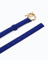 Gürtel aus Veloursleder mit Schnalle Love Birds, 2 cm breit - Dunkelblau | Pinko