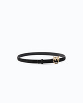 Suede belt with Love Birds buckle, 2 cm - Black | Pinko