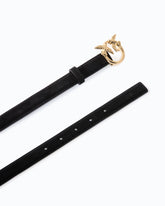 Suede belt with Love Birds buckle, 2 cm - Black | Pinko