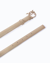 2 cm leather belt with matte Love Birds buckle - Beige | Pinko