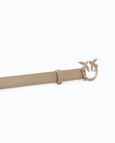 2 cm leather belt with matte Love Birds buckle - Beige | Pinko