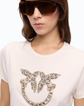 T-Shirt mit Logo Love Birds als Schmuckmuster - Beige | Pinko