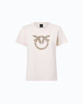 T-Shirt mit Logo Love Birds als Schmuckmuster - Beige | Pinko
