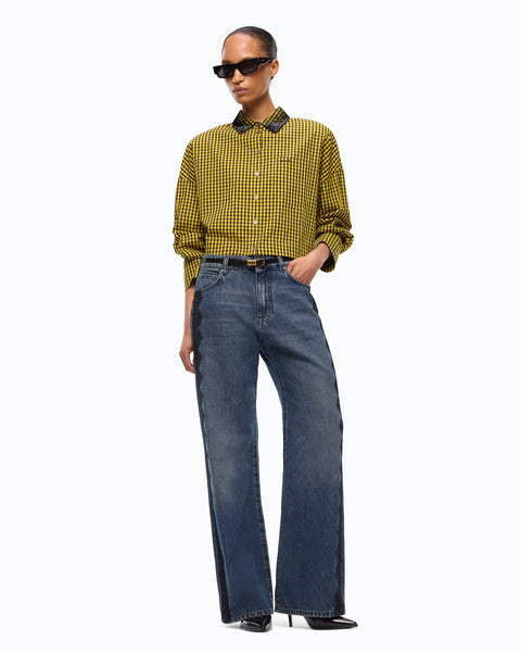 Jeans wide leg con banda in pizzo