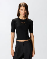 Maglia mezze maniche con logo in lana -  | Pinko