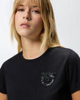 T-shirt con ricamo logo Love Birds in cristalli -  | Pinko