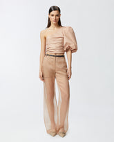 Pantaloni ampi in lino e organza trasparente -  | Pinko