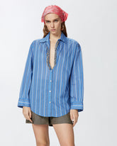 Camicia blu a righe con ricamo gioiello -  | Pinko