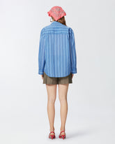 Camicia blu a righe con ricamo gioiello -  | Pinko