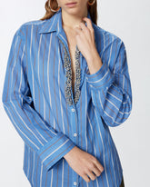 Camicia blu a righe con ricamo gioiello -  | Pinko