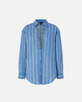 Camicia blu a righe con ricamo gioiello -  | Pinko