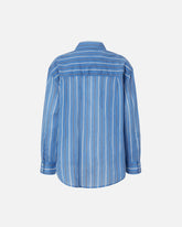 Camicia blu a righe con ricamo gioiello -  | Pinko