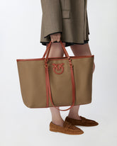 Maxi borsa shopper in canvas riciclato con doppi manici -  | Pinko