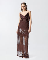 Abito slipdress in raso, pizzo e frange di strass -  | Pinko