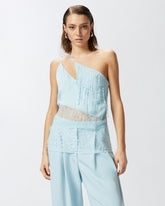 One-shoulder satin top with lace and sequins -  | Pinko