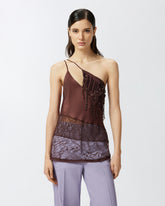 Top monospalla in raso con pizzo e paillettes -  | Pinko