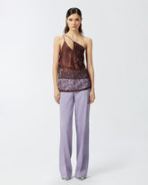 Top monospalla in raso con pizzo e paillettes -  | Pinko