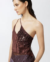 Top monospalla in raso con pizzo e paillettes -  | Pinko