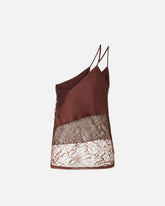 Top monospalla in raso con pizzo e paillettes -  | Pinko