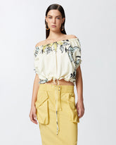 Blusa in cotone a fiori con spalle scoperte -  | Pinko