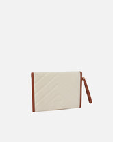 Pochette piatta in canvas con profili in pelle -  | Pinko