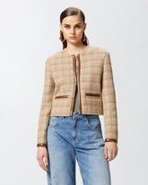 Piccola giacca aperta in tweed e similpelle -  | Pinko