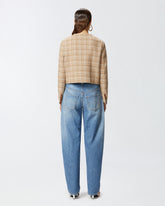 Piccola giacca aperta in tweed e similpelle -  | Pinko
