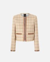 Piccola giacca aperta in tweed e similpelle -  | Pinko