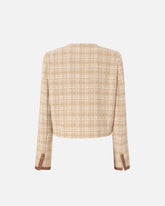 Piccola giacca aperta in tweed e similpelle -  | Pinko