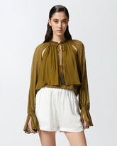 Blusa con righe raso e ricamo perline -  | Pinko