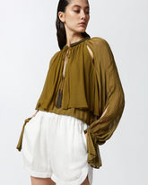 Blusa con righe raso e ricamo perline -  | Pinko