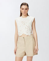 Crop top with openwork embroidery and crystals -  | Pinko