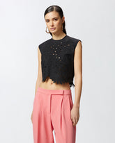 Crop top with openwork embroidery and crystals -  | Pinko